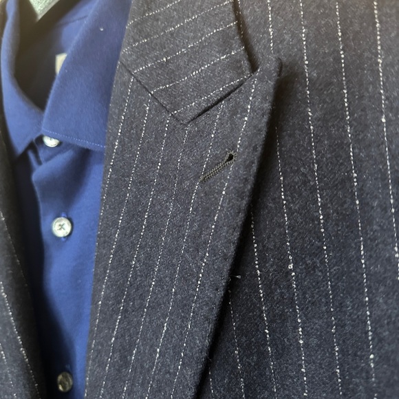 100% Wool Italian Men's Navy Pinstripe Blazer